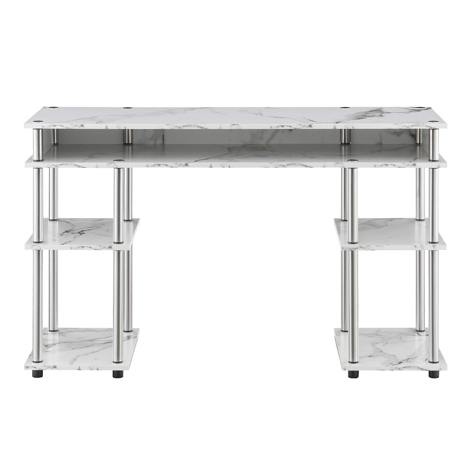 Convenience Concepts Designs2Go No Tools Desk Home Office Desk with Shelves, Corner Shelf Vanity Desk Computer Desk Nail Table for Nail Tech - 47.25" L x 15.75" W x 30" H, White Faux Marble