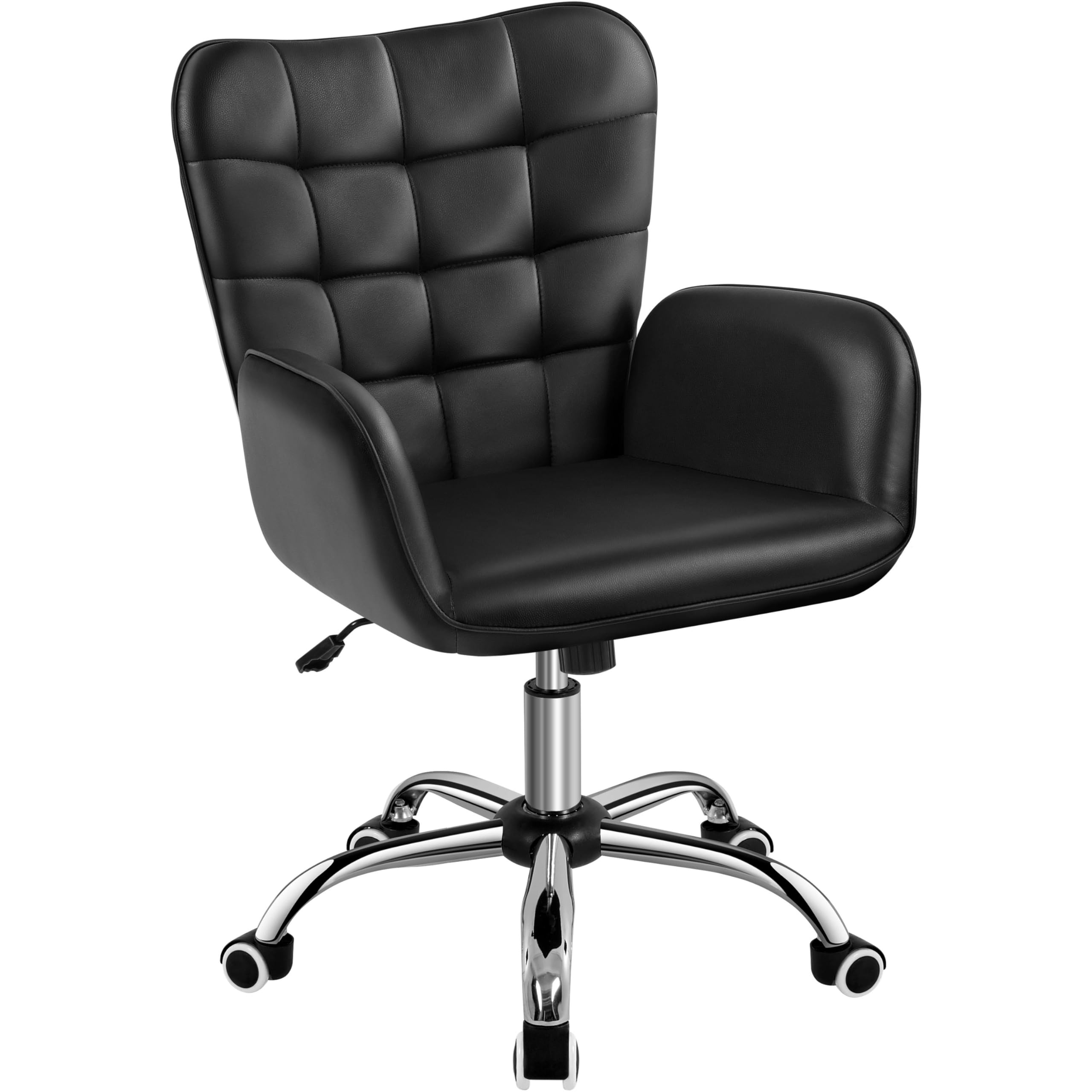Yaheetech Faux Leather Office Chair Modern Vanity Chair Ergonomic Adjustable Computer Chair with Wide Seat, Padded Armrests for 