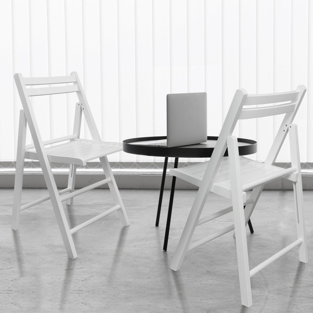 Casual Home Wooden Folding Chairs 2-Pcs Set - White