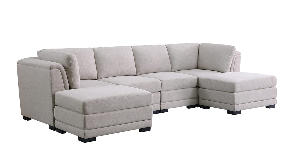 Lilola Home Kristin Light Gray Linen Fabric Reversible Sectional Sofa with 2 Ottomans