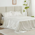 Love'S Cabin Twin Silky Soft Satin Bed Sheet Set - 3 Piece, Ivory, Luxury Fitted & Flat Sheets, Deep Pockets, Envelope Closure,