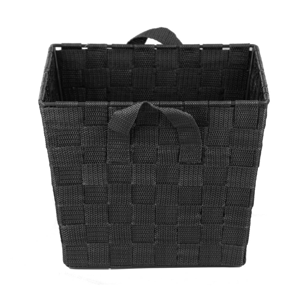 Home Basics Multi-Purpose Medium Woven Strap Open Bin Basket With Handles, Black