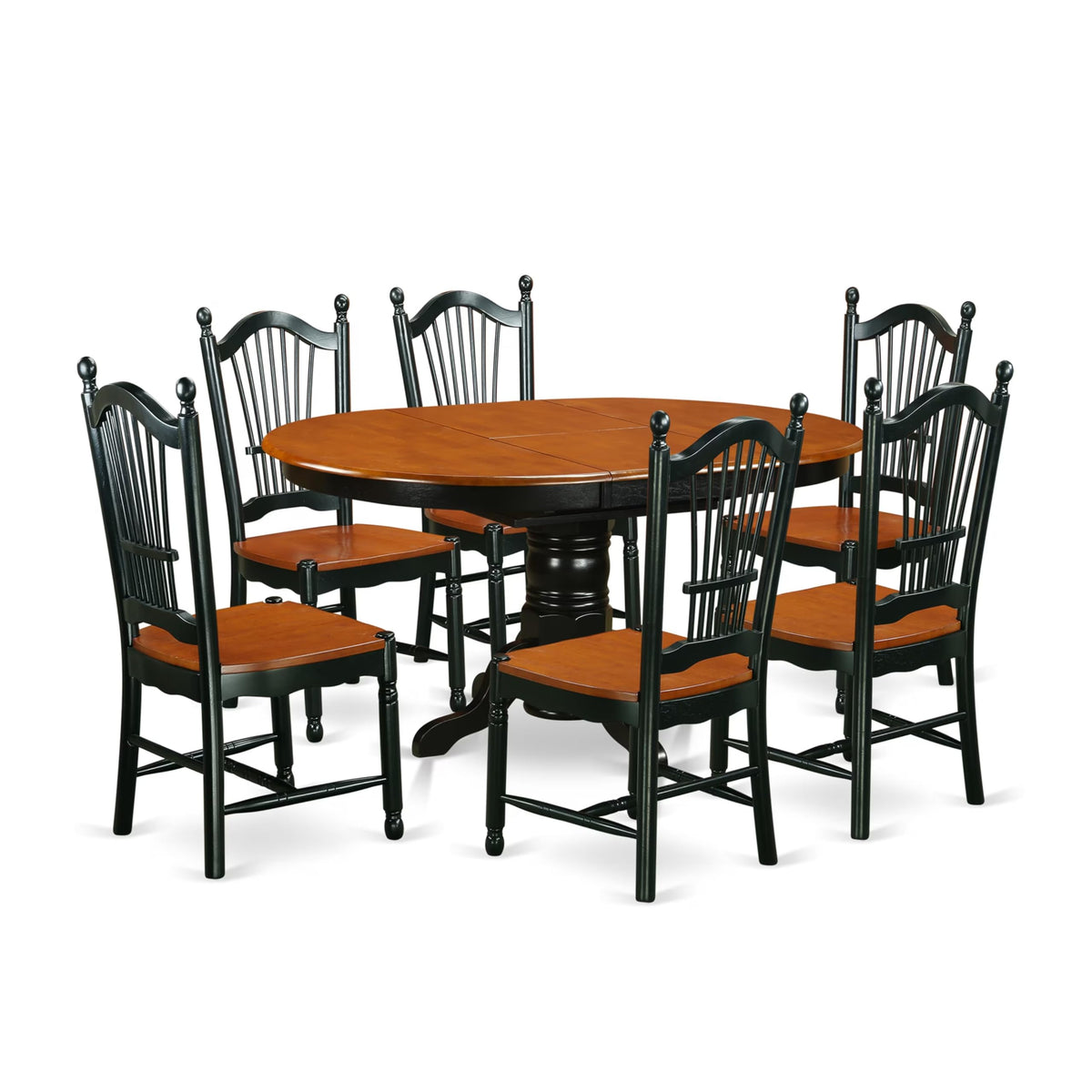 East West Furniture Kedo7-Bch-W 7 Piece Dining Room Table Set Consist Of An Oval Wooden Table With Butterfly Leaf And 6 Kitchen Dining Chairs, 42X60 Inch, Black & Cherry