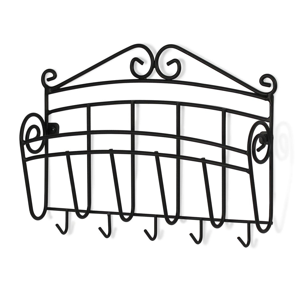 Spectrum Diversified Scroll Hooks Mount Entryway Mail & Keys, Wall Letter Holder For Home & Office Organization, Black