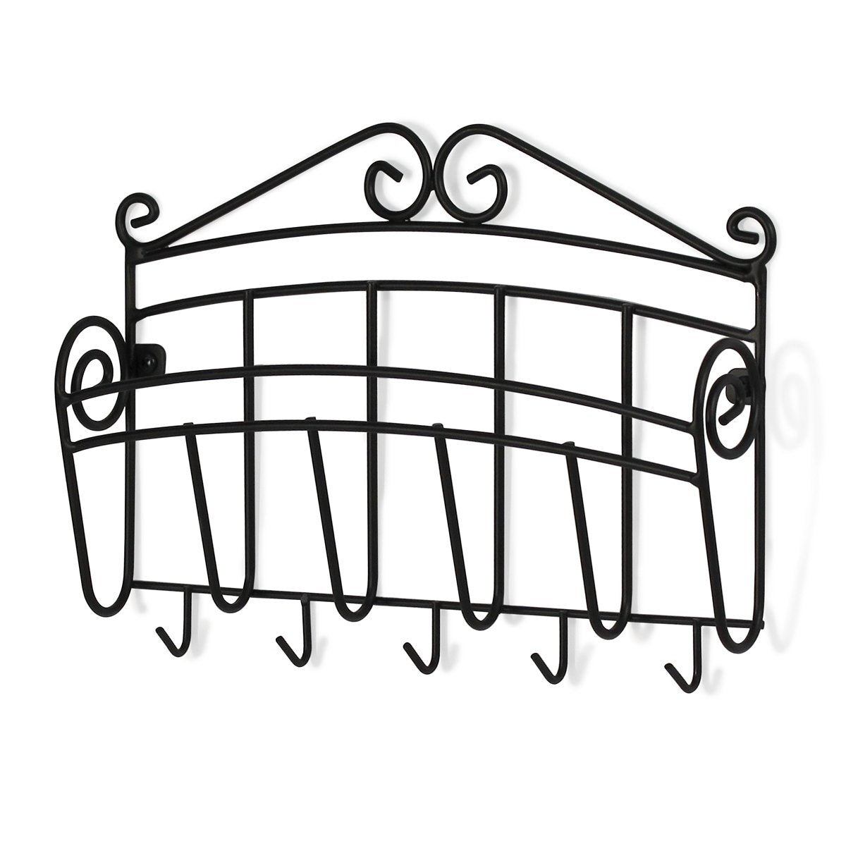 Spectrum Diversified Scroll Hooks Mount Entryway Mail & Keys, Wall Letter Holder For Home & Office Organization, Black