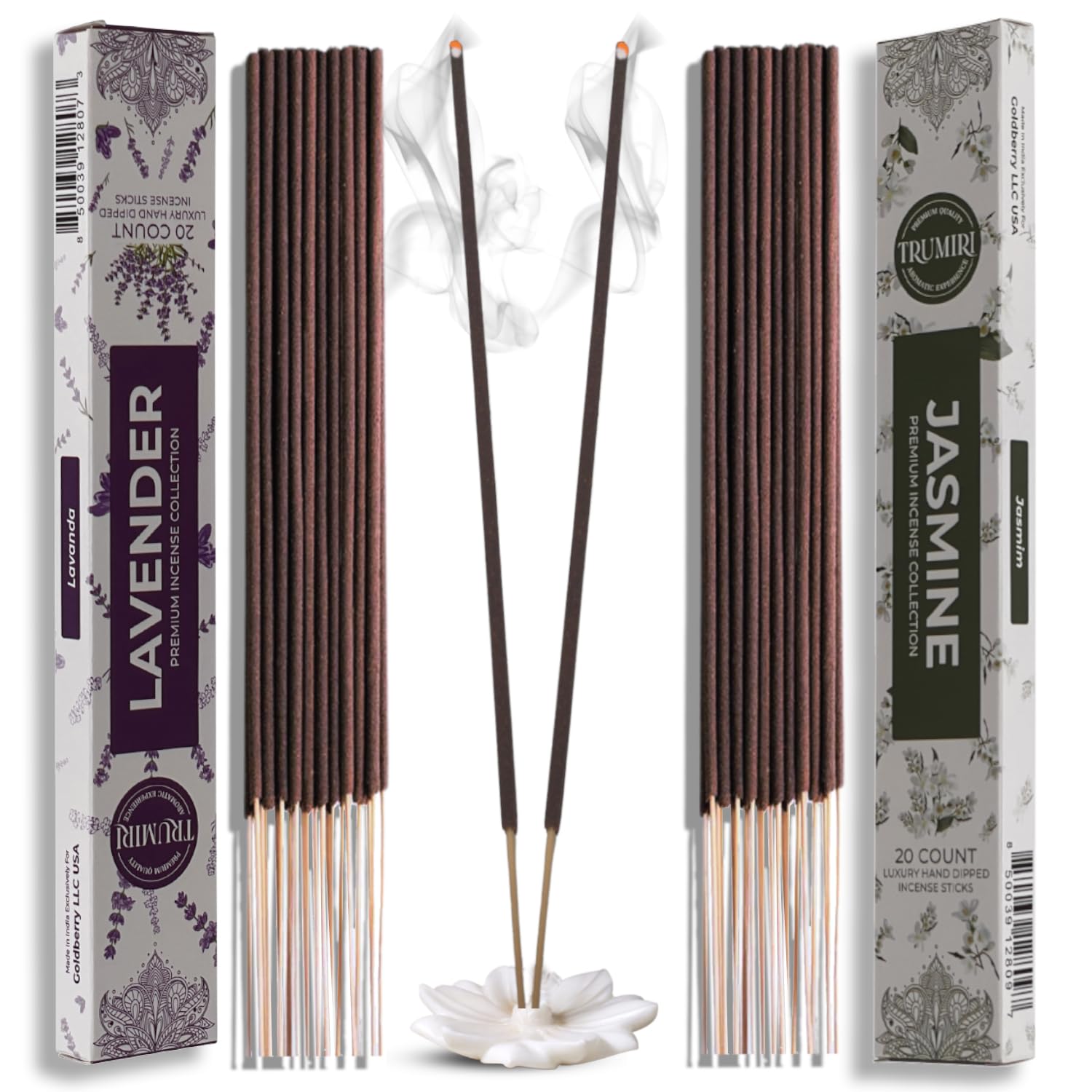Trumiri Incense Sticks - Combo Pack of 40 Insence-Sticks - 20 Lavender + 20 Jasmine - Insenses - Insents - Incents - Inscense - 