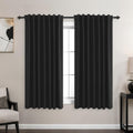 Koufall Back Tab Linen Blackout Curtains For Living Room-Black-52X54