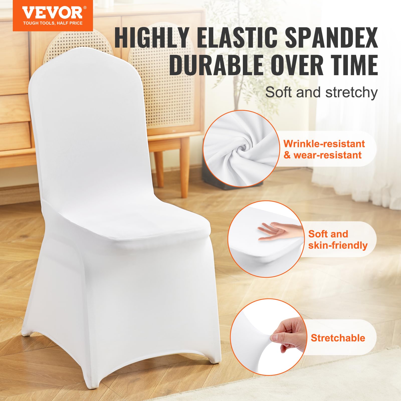 Vevor 30 Pcs Flat-Front Chair Covers Polyester Spandex Chair Cover Stretch Slipcovers, Wedding, Holiday, Banquet, Party, Celebration, Dining,White
