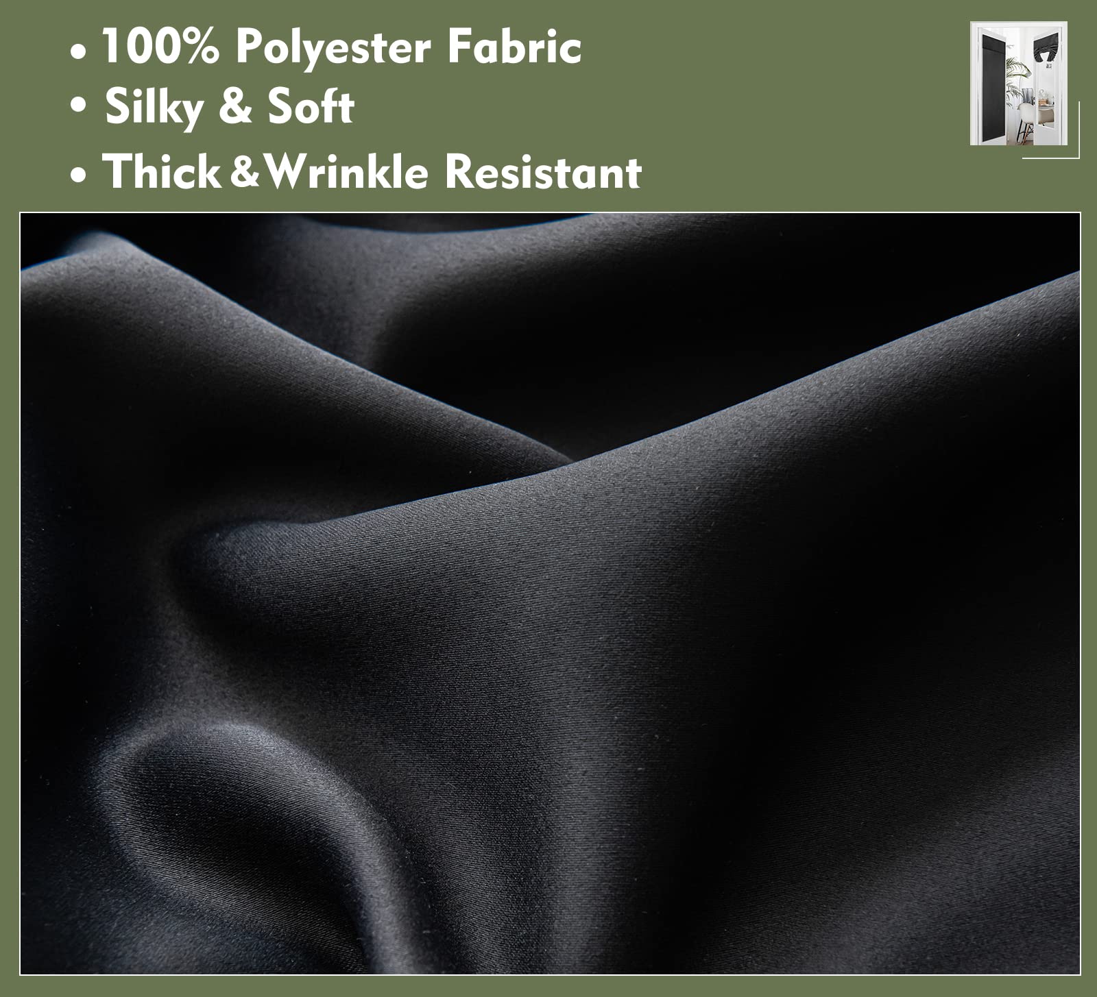 Pi Blackout Curtains 84 Inches Length,Grommet Doorway Privacy Thermal Insulated Room Darkening Light Blocking Vertical Curtains For Living Room/Bedroom/Sliding Door/Patio 1 Panel (Black,W52Xl84)