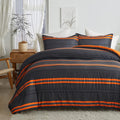 Flysheep 3 Pcs Modern Boho Halloween Comforter Set Twin Size for Kids, Bright Orange Striped on Black Dark Grey Soft Microfiber 