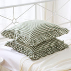 Mywinlle Sage Green Plaid Ruffle Throw Pillow Covers For Couch 20''X20'',2 Pack Vintage Checkered Washed Cotton Pillow Cases For