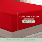 Elegant Comfort 1500 Premium Hotel Quality 18-24 Inches Deep - Extra Deep Pocket Single Fitted Sheet For High Mattress, Luxury And Softest, Smart Pocket - Wrinkle Free, California King, Red