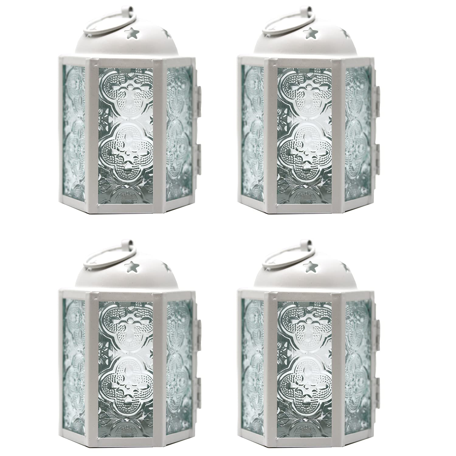 Vela Lanterns Mini Small Decorative Moroccan Candle Lantern Holders, White, 4pk