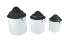 Things2Die4 Set of 3 Black and White Vintage Farmhouse Tin Silo Canisters, One Size