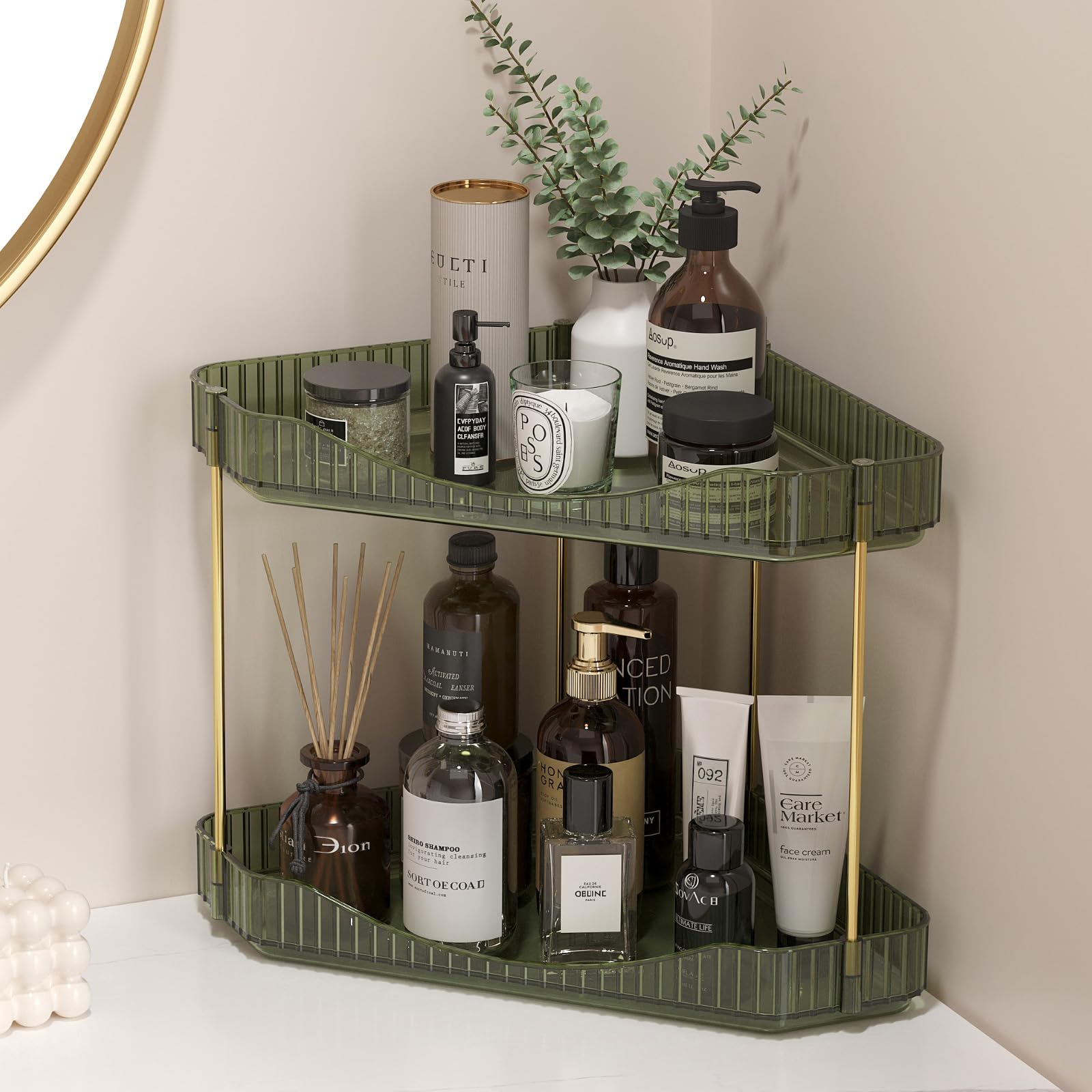 Lifewit 2-Tier Corner Bathroom Counter Organizer, Plastic Makeup Skincare Organizers Storage Countertop, Sink Vanity Trays Perfu