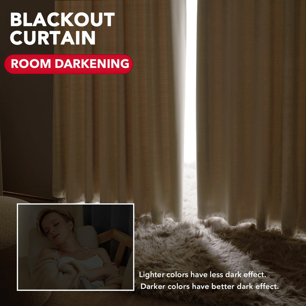 Deconovo Blackout Curtains – Room Darkening, Noise-Reducing, Thermal Insulated – Energy-Efficient Window Treatment For Bedroom, Living Room & Home Office – 2 Panels, Beige, 70W X 108L Inch