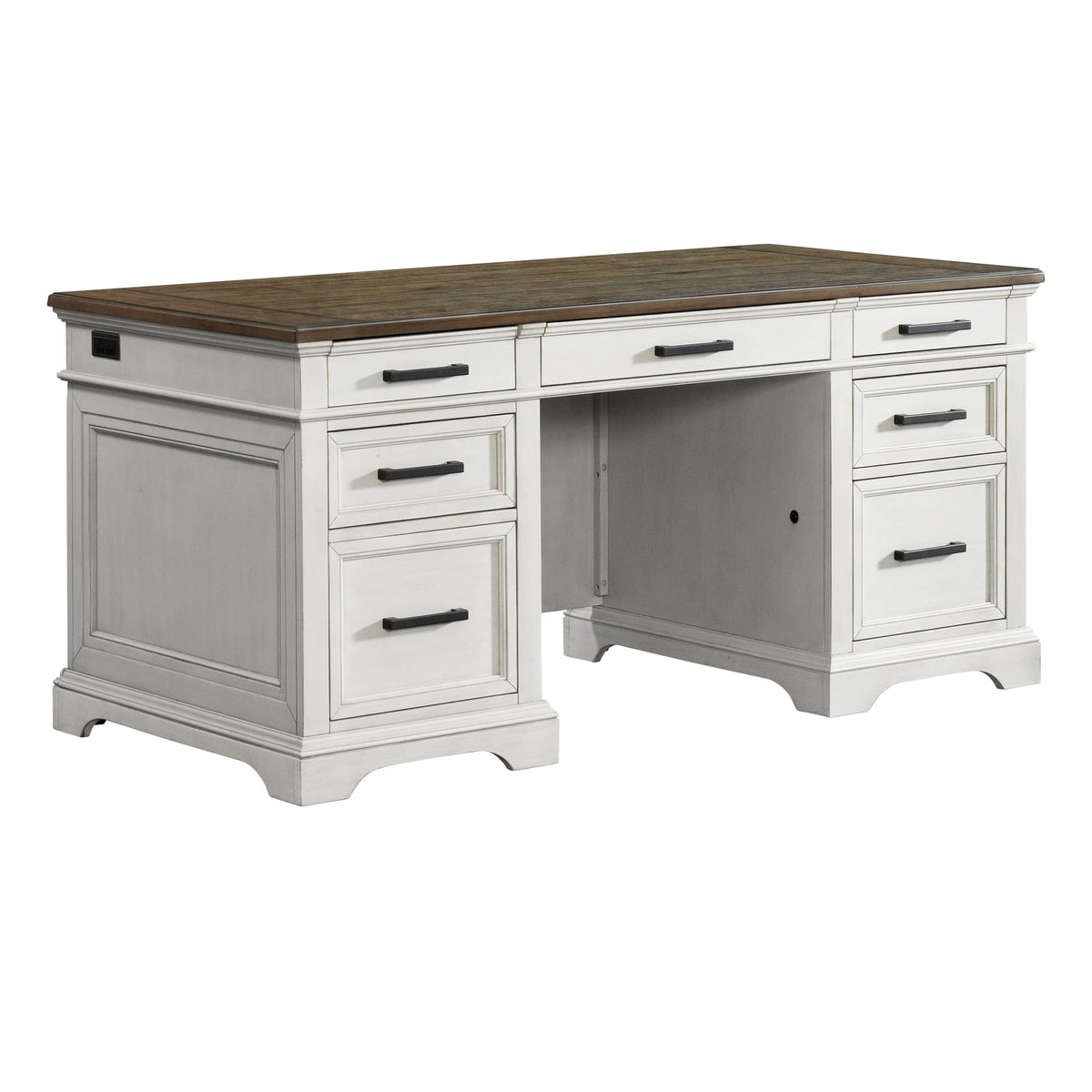 Intercon Drake Home Office 66" Wide Executive Desk, Rustic White & French Oak Furniture