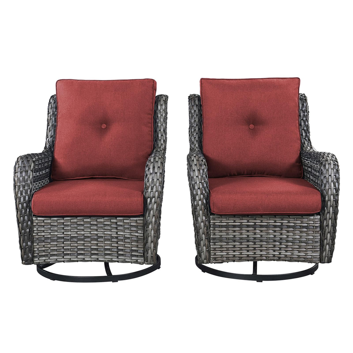 Rilyson Patio Chairs Rocking Swivel Chiar - 2 Piece Outdoor Wicker Furniture Chairs Set Rattan Rocker Chairs With High Back And