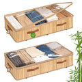 Livole 2 Pack Bamboo Under Bed Storage with Wheels, 6 inches Underbed Storage Containers, 56L XXL Rolling Under Bed Storage Bins
