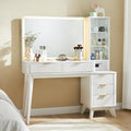 T4TREAM 48 Fluted Makeup Vanity Desk with Large 36 Mirror and Lights, Modern Glass Top Big Vanity Table with 5 Drawers & Adjusta
