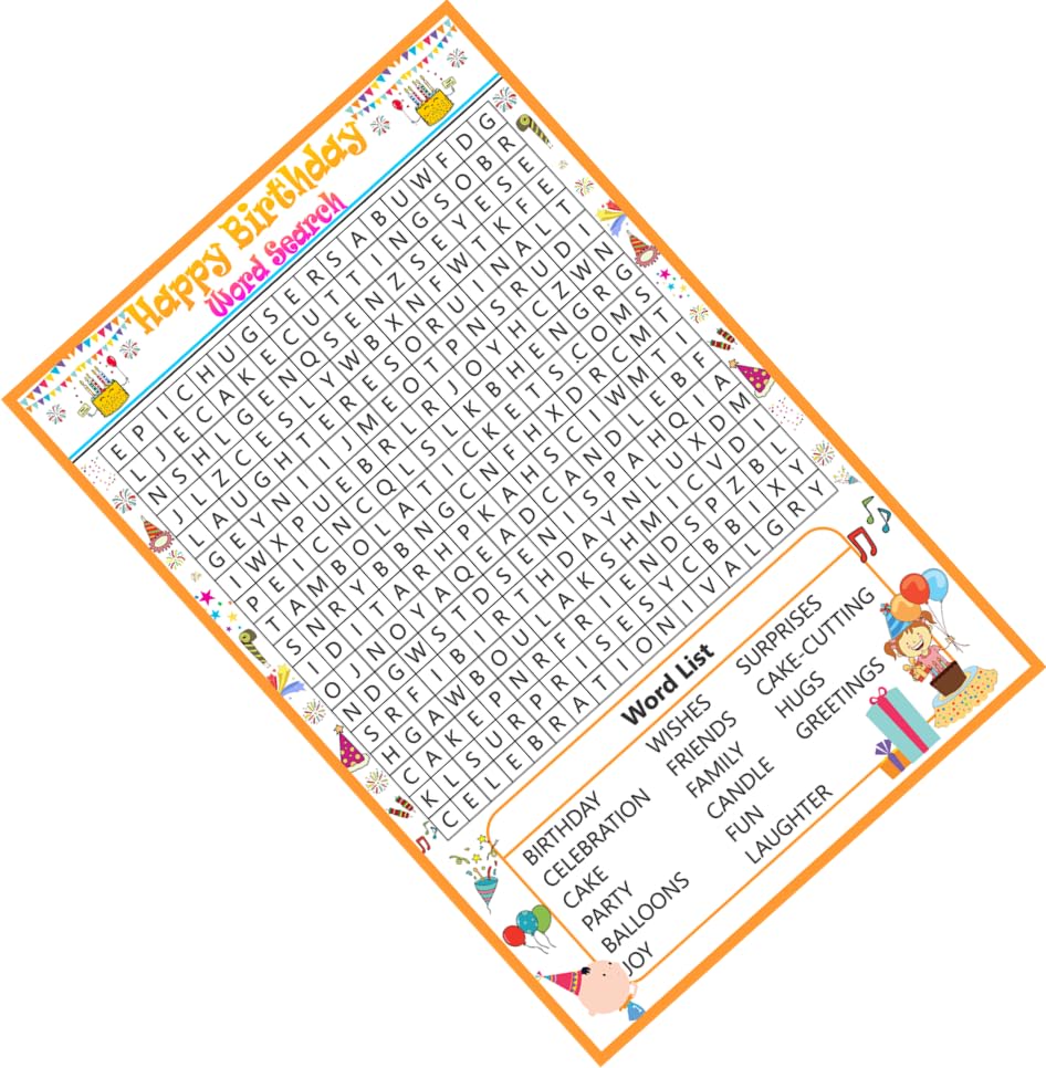 Celebratory Moments Theme Happy Birthday Word Search Game 60 Cards with Solution Sheet Kitty Party Time Based Puzzle Activity Ga