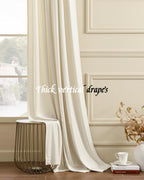 Nemia Ivory White Velvet Curtains For Bedroom Window, Rod Pocket Thermal Insulated Luxury Vintage Heavy Blackout Curtain Velvet
