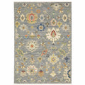 HomeRoots 509323 10 x 13 ft. Gray Ivory Gold Salmon Red Blue & Green Oriental Power Loom Stain Resistant Rectangle Area Rug with Fringe