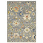 HomeRoots 509323 10 x 13 ft. Gray Ivory Gold Salmon Red Blue & Green Oriental Power Loom Stain Resistant Rectangle Area Rug with Fringe
