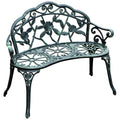 Outsunny Outdoor Bench, Cast Aluminum Outdoor Furniture, Metal Bench with Floral Rose Accent & Antique Finish, Green