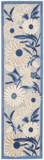 Nourison Aloha Outdoor Blue Grey 2'3' X 12' Area Rug, Easy Cleaning, Non Shedding, Bed Room, Living Room, Dining Room, Deck, Backyard, Patio (2X12)