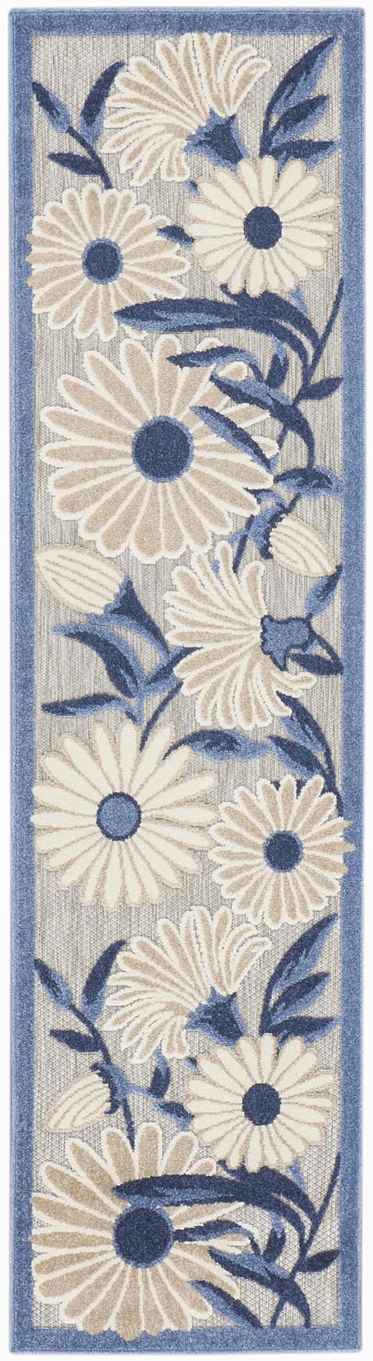 Nourison Aloha Outdoor Blue Grey 2'3' X 12' Area Rug, Easy Cleaning, Non Shedding, Bed Room, Living Room, Dining Room, Deck, Backyard, Patio (2X12)