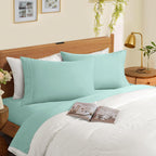 Horbaunal 2 Pack Microfiber Pillowcases King Size Mint Green Bed Pillow Cases With Envelope Closure, 1800 Thread Count Soft & Sh