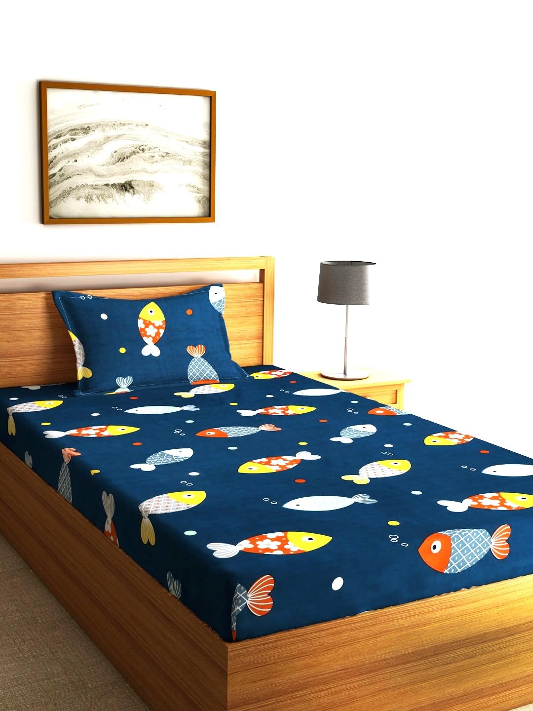 Home Sizzler 144 Tc Microfibre KidS Galaxy Single Bedsheet With 1 Pillow Cover, Blue