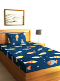 Home Sizzler Cartoon 144 Tc Microfibre KidS Fishes Single Bedsheet With 1 Pillow Cover, Blue