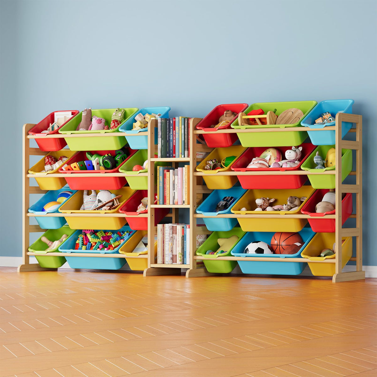 Spaceaid Large Toy Storage Organizer With 24 Bins And 3 Shelves, Toy Organizers Storage Bookshelf, Kids Bin Shelf Box Bookcase F