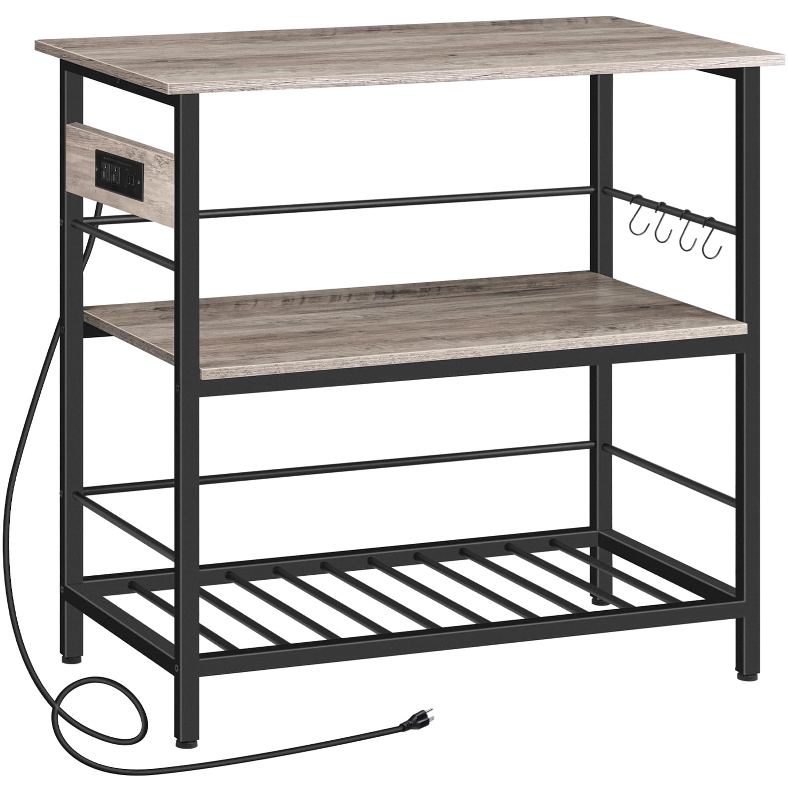 HOOBRO Kitchen Island with Storage, Kitchen Island Table with Power Outlet, 3 Tier Coffee Station and Microwave Stand, for Home,