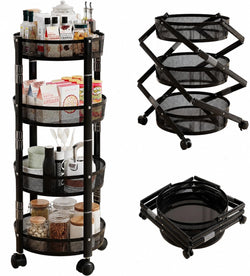 Kesi Ornaments 4 Layer Rolling Cart With Wheels, Foldable Storage Trolley For Kitchen,Portable Mesh Metal Utility Cart Organizer