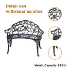 Jardin De Centennial Patio Garden Bench Metal Park Bench Cast Aluminum Outdoor Furniture With Floral Rose For Patio,Park,Lawn,Yard (Copper)