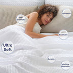 Phf Ultra Soft Waffle Weave Blanket Twin Size 66'X 90'- Washed Lightweight Breathable Cozy Woven Blanket For Bed - Aesthetic Decor For Couch Bedding Sofa Home Car - White