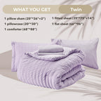 Hymokege Lavender Twin Comforter Set Seersucker 5 Pieces, All Season Luxury Bed In A Bag For Bedroom, Bedding Set With Comforter