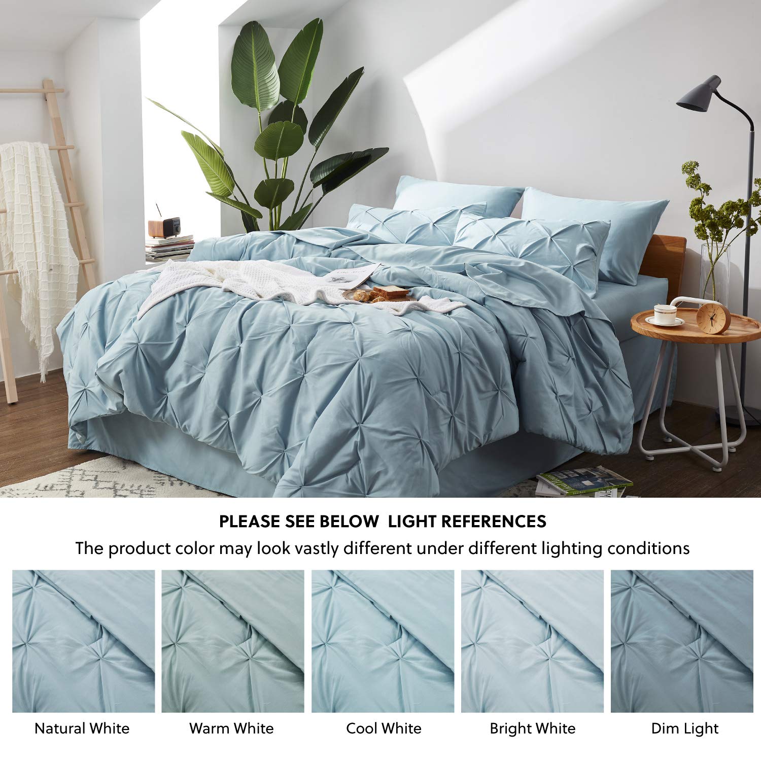 Bedsure Twin Comforter Set With Sheets - 5 Pieces Twin Bedding Sets, Pinch Pleat Blue Twin Bed In A Bag With Comforter, Sheets,