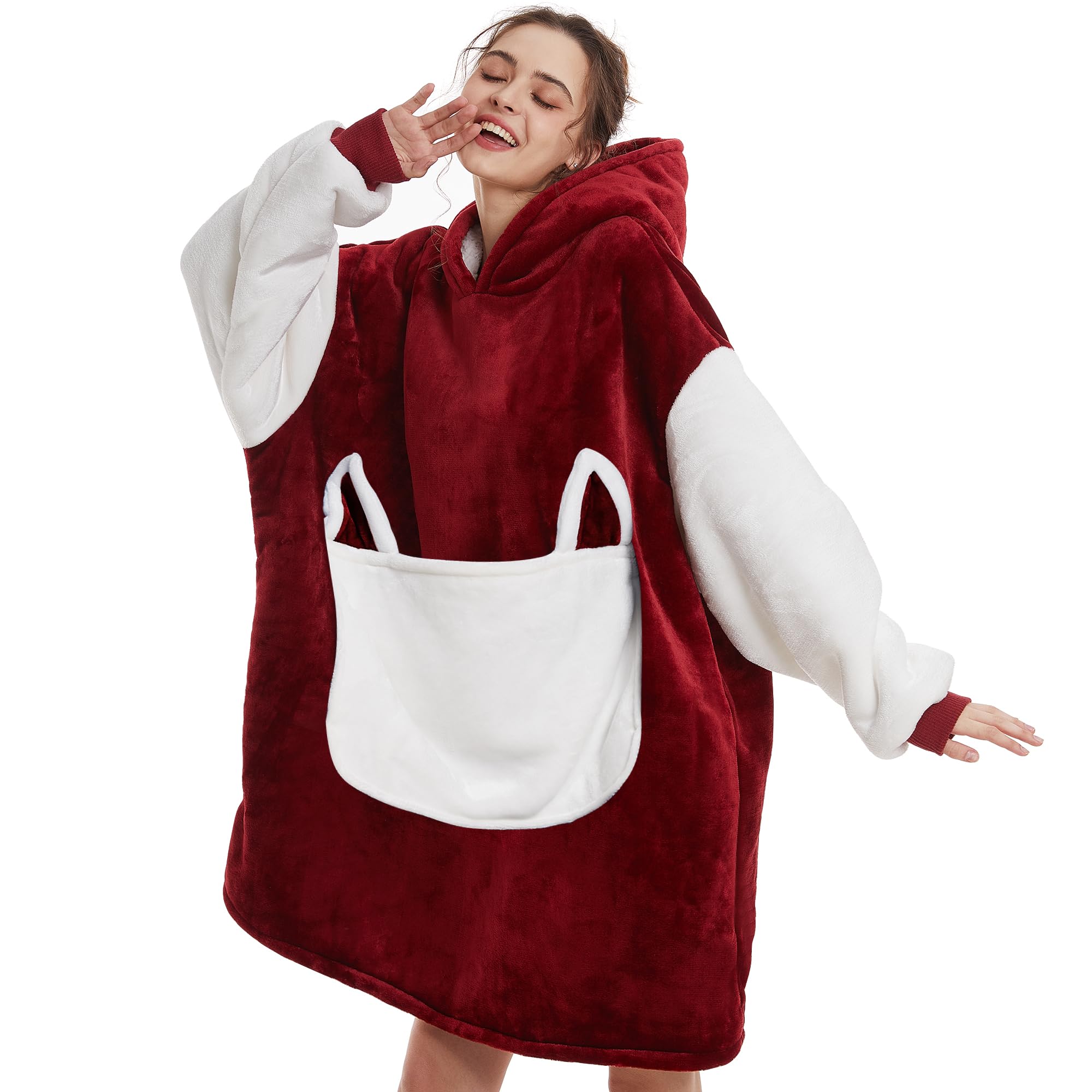Aemilas Wearable Blanket Hoodie - Sherpa Fleece Blanket Sweatshirt As Birthday Gifts For Her Wife,Soft Hooded Blanket With Giant