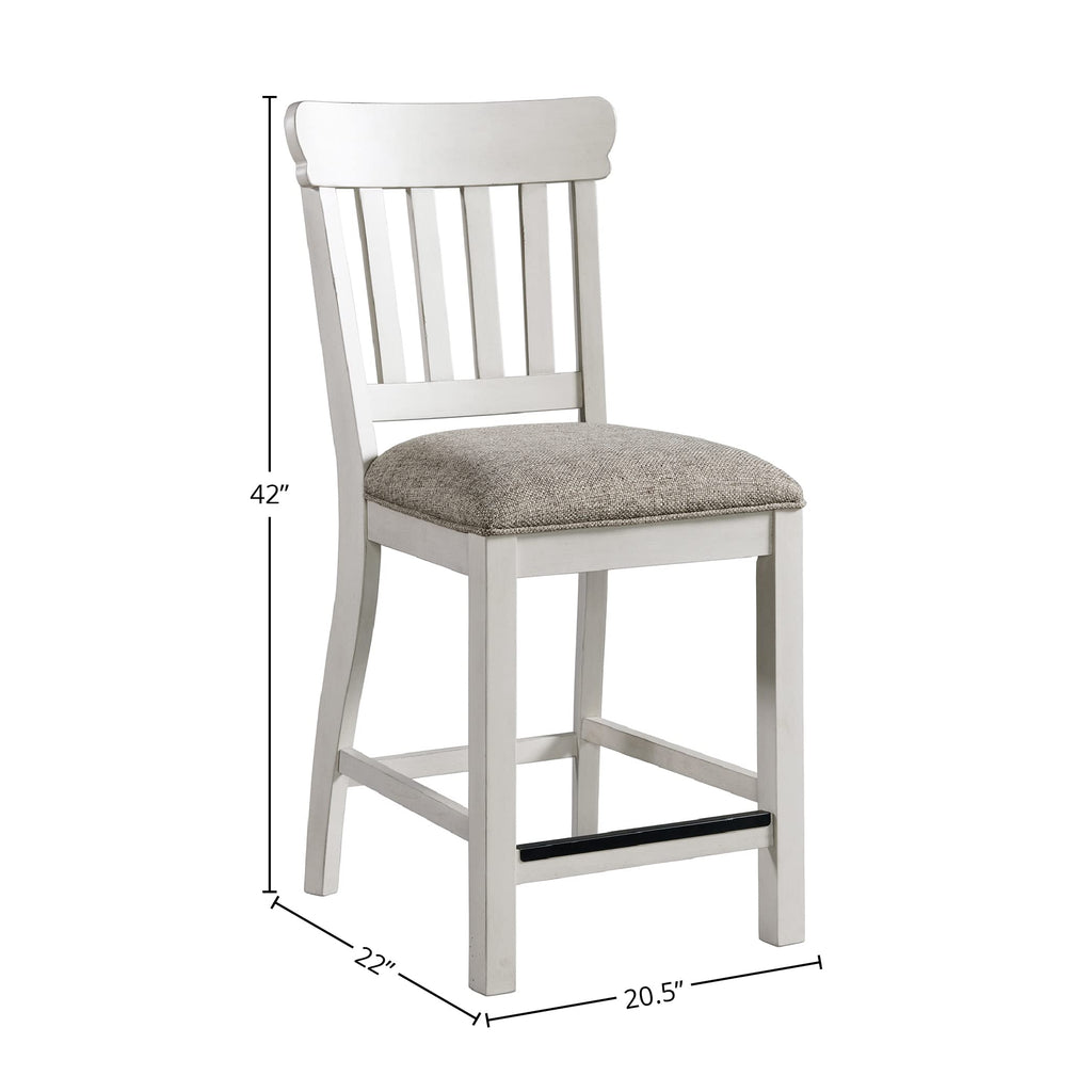 Drake Bar Stool, Slat Back Counter Height, Set of 2, Rustic White & French Oak