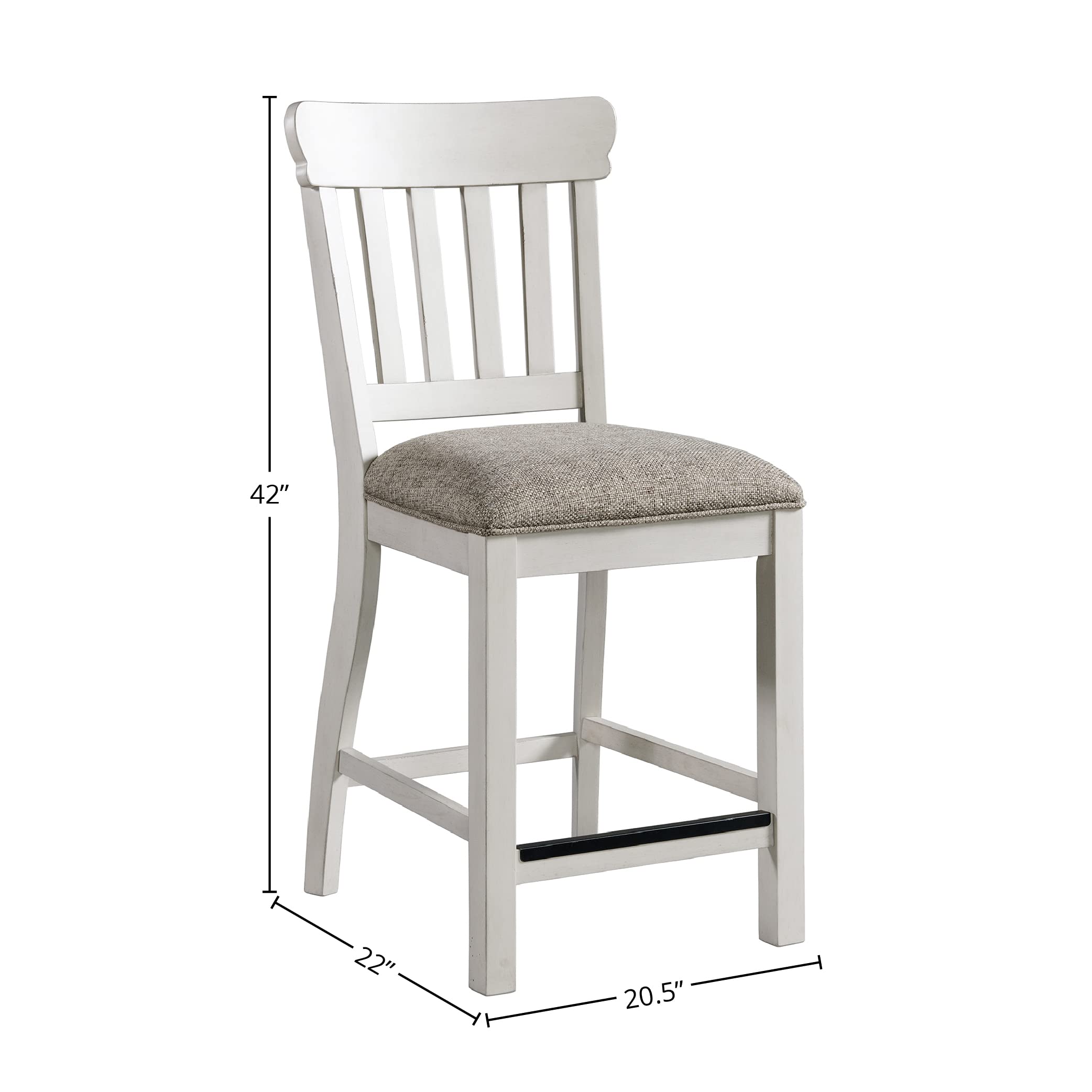 Drake Bar Stool, Slat Back Counter Height, Set of 2, Rustic White & French Oak