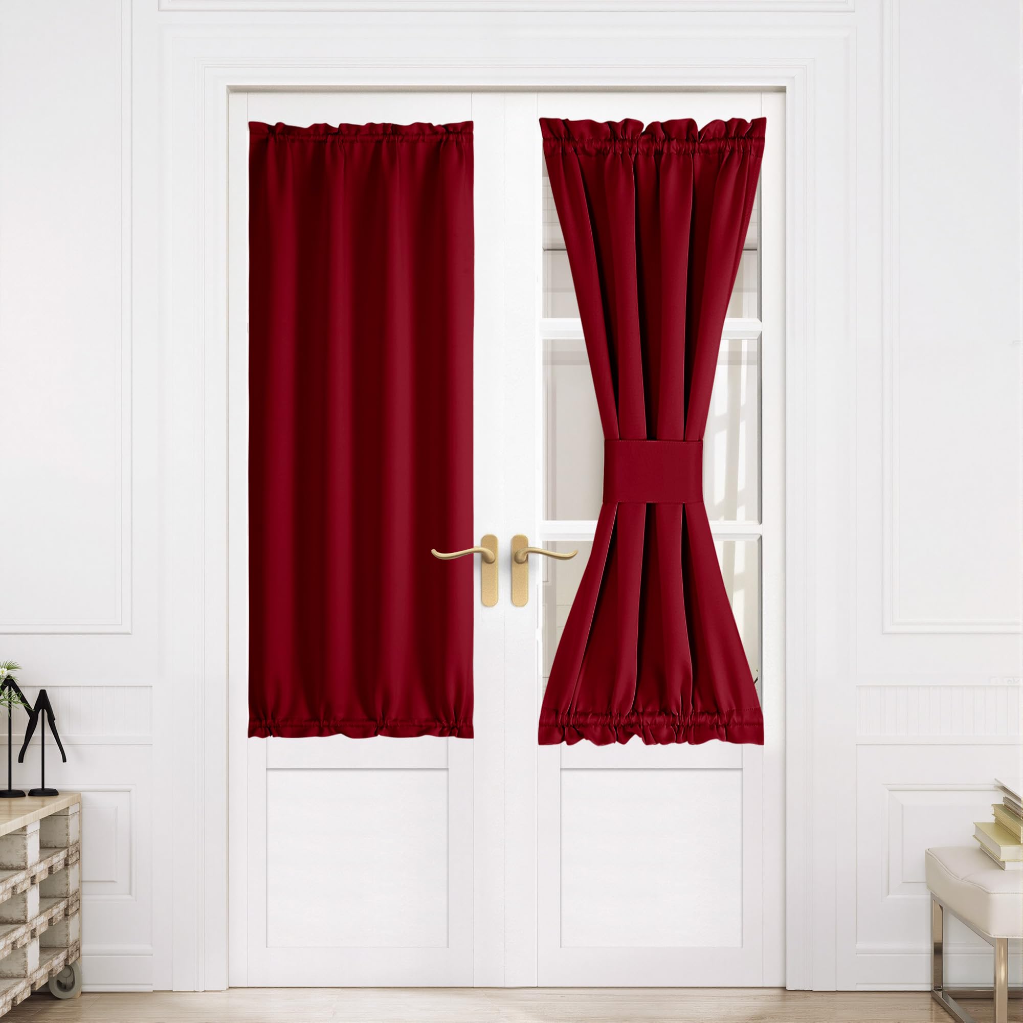 NICETOWN Christmas Blackout French Door Curtains, Privacy Door Curtains for Window, 30 X 64 Inch Room Darkening Blinds, Thermal 