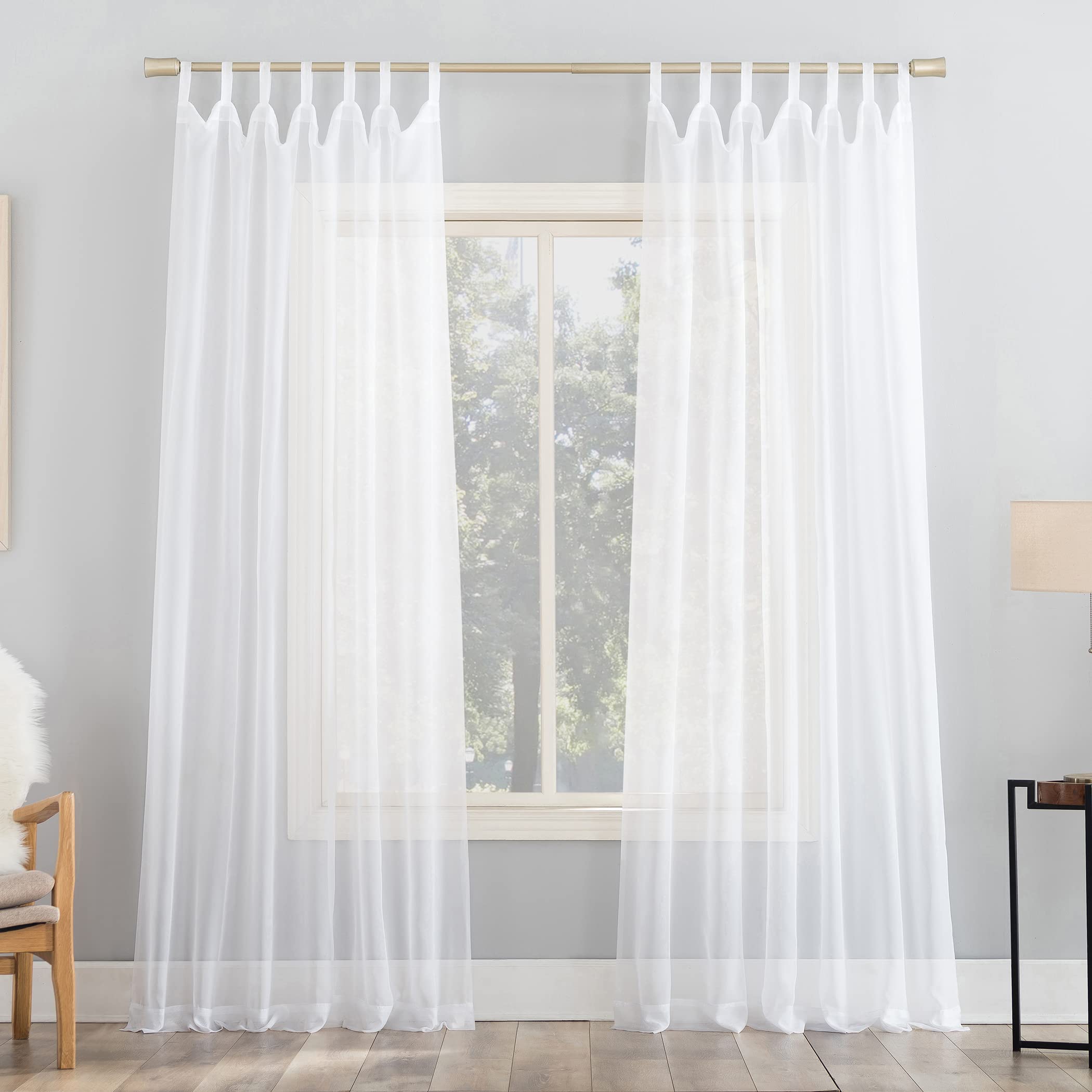 No. 918 Emily Sheer Voile Tab Top Curtain Panel, 59 x 84, White