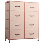 Wlive Fabric Dresser For Bedroom, Tall Dresser With 8 Drawers, Storage Tower With Fabric Bins, Double Dresser, Chest Of Drawers For Closet, Playroom, Dormitory, Pink And Rose Gold