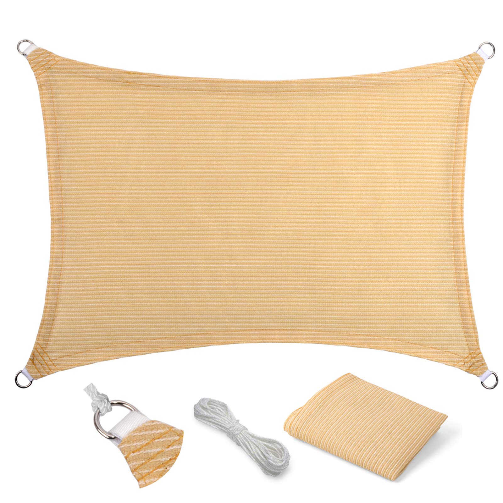 Eden'S Decor 9' X 21' Beige Sun Shade Sail Outdoor Canopy Rectangular Awning Fabric Cloth Screen For Patio Garden Backyard Pergo