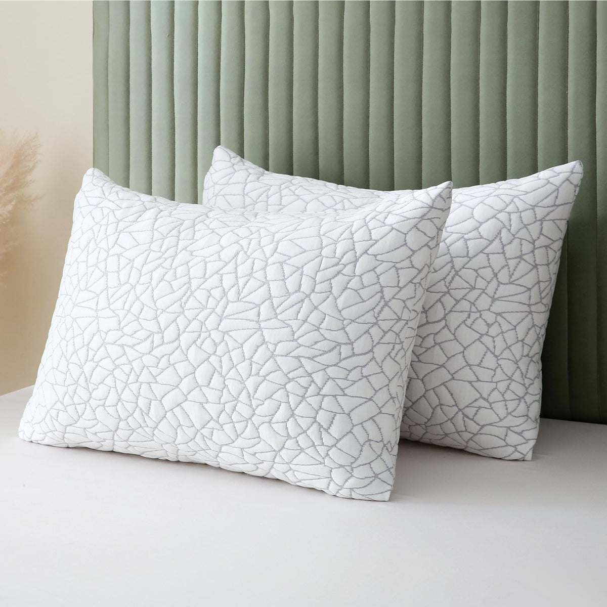 Bpc Premium Rayon Derived From Bamboo Pillows Queen Size Set Of 2 - Adjustable Shredded Memory Foam Pillow With Removable Cover