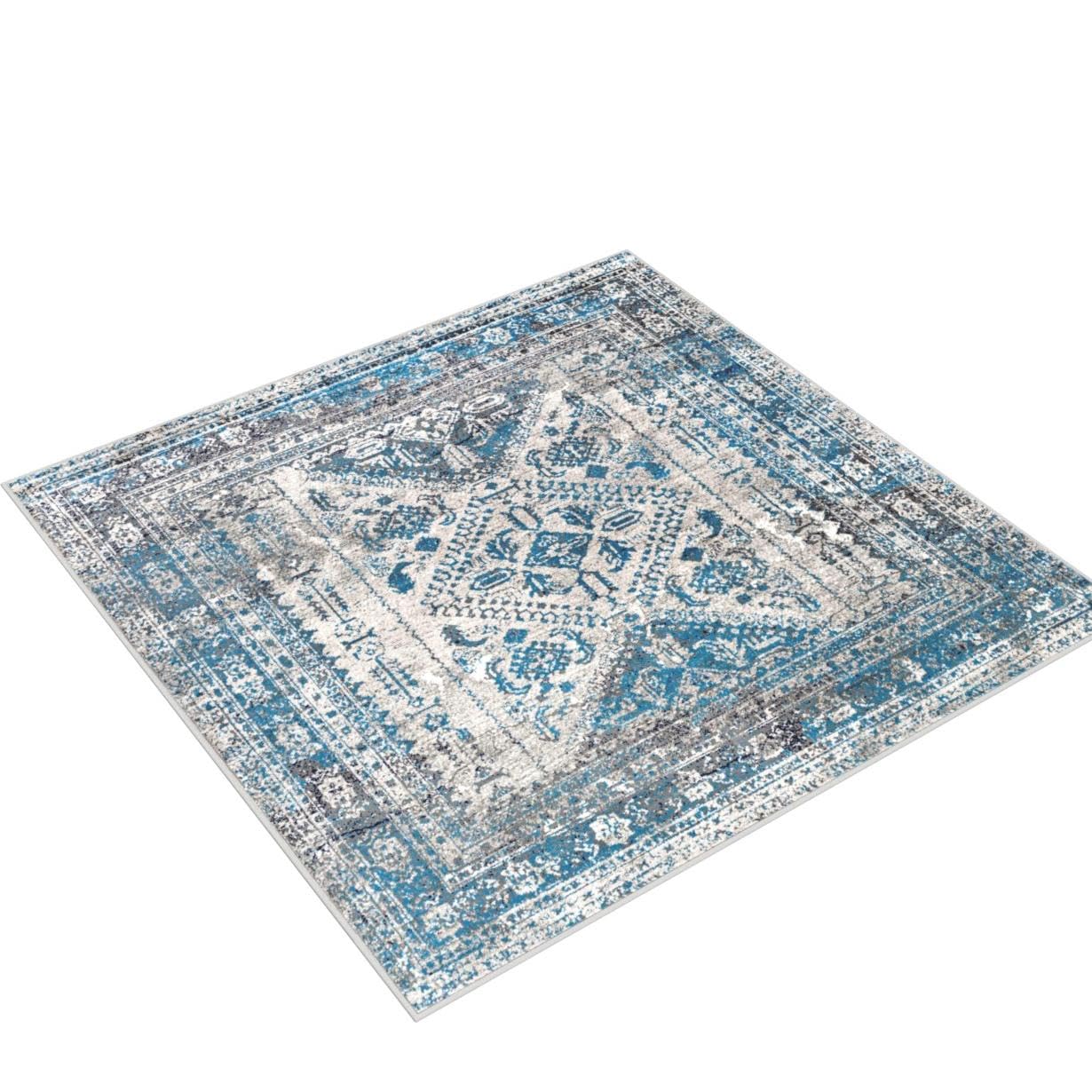 Livabliss Desta Vintage Oriental Area Rug,6'7'' Square,Blue/Grey